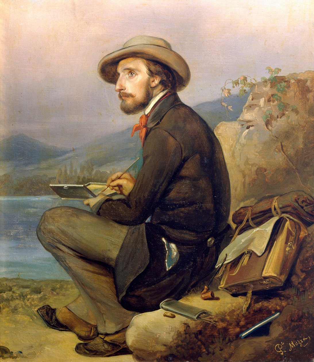 Portret malarza, być może Giovanniego Carnovali autorstwa Giuseppe Mazzy (1817-1884), olej na desce, 28x23 cm autorstwa Giovanni Carnovali