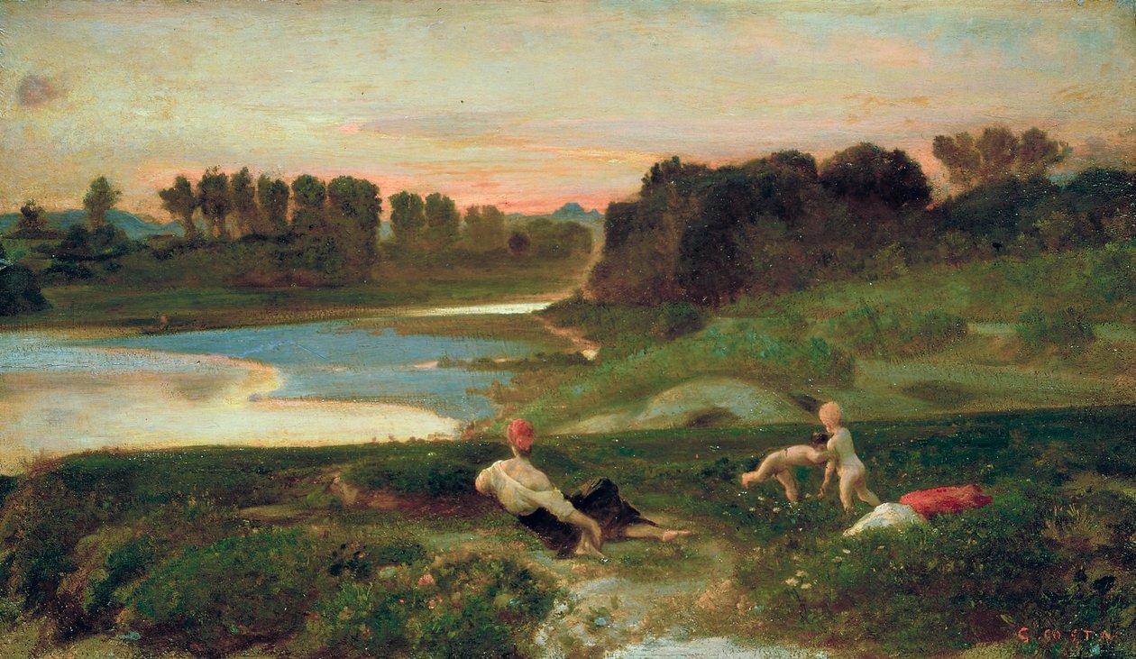 Popołudnie w Cascine, ok. 1859-69 (olej na płycie) autorstwa Giovanni (1826 1903) Costa