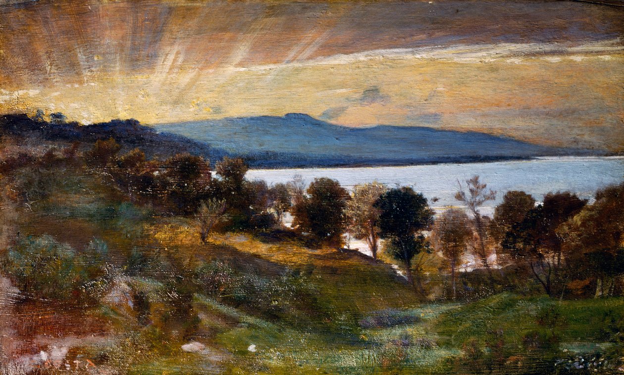 Pejzaż z efektem słońca, obraz Nino Costa (1826-1903), Włochy autorstwa Giovanni Costa