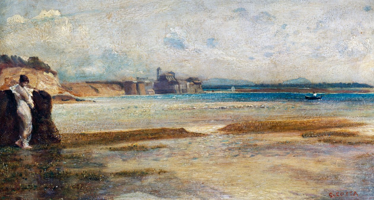 Zachód księżyca na Morzu Tyrreńskim, obraz Nino Costa (1826-1903), Włochy autorstwa Giovanni Costa