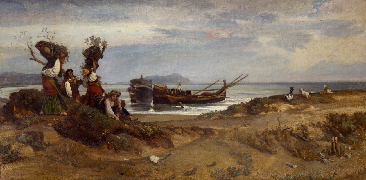 Kobiety niosące drewno w porcie w Anzio autorstwa Giovanni Costa