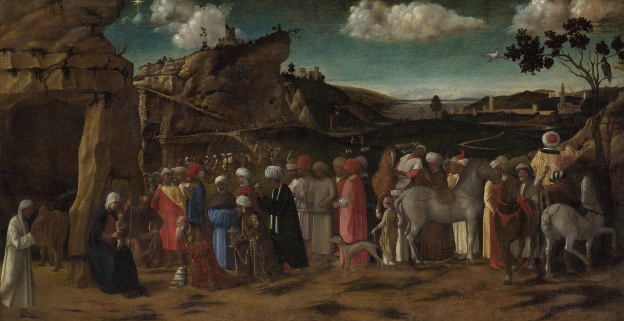 Adoracja królów, ok. 1475-80 (olej na płótnie) autorstwa Giovanni (workshop of) Bellini