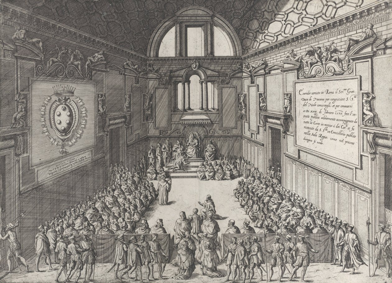 Audiencja papieża Piusa V u Księcia Toskanii Cosimo I, 1575-99. autorstwa Giovanni Ambrogio Brambilla