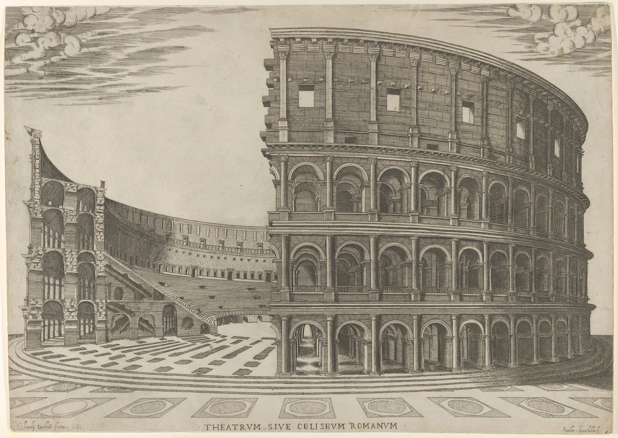 Sekcja i elewacja Koloseum w Rzymie, 1581. autorstwa Giovanni Ambrogio Brambilla