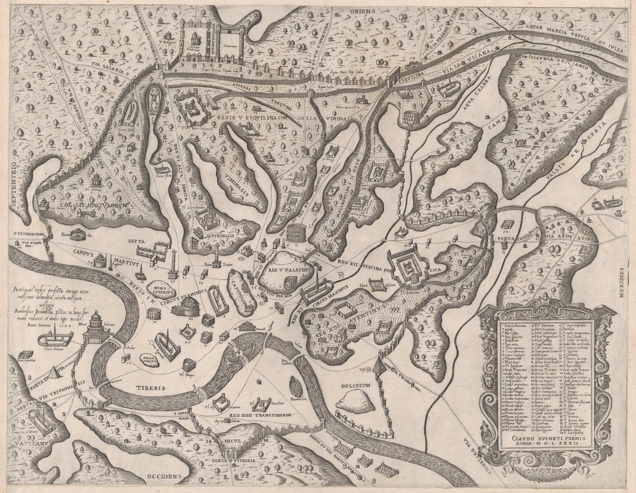 Lustro rzymskiej wspaniałości: Starożytny Rzym i jego wzgórza, z zachodu, 1582., 1582. autorstwa Giovanni Ambrogio Brambilla