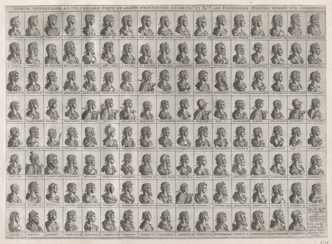 Lustro rzymskiej świetności: Portrety cesarzy od Juliusza Cezara do Rudolfa II..., 1582. autorstwa Giovanni Ambrogio Brambilla