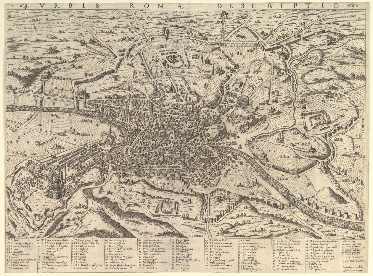 Lustro rzymskiej świetności: widok współczesnego Rzymu z zachodu, 1590. autorstwa Giovanni Ambrogio Brambilla