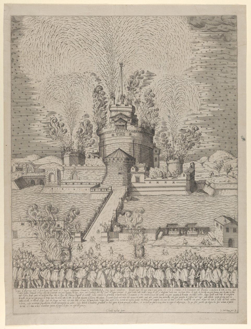 Pokaz sztucznych ogni „Girandola” w Zamku Świętego Anioła w Rzymie, nocna s..., 1579. autorstwa Giovanni Ambrogio Brambilla