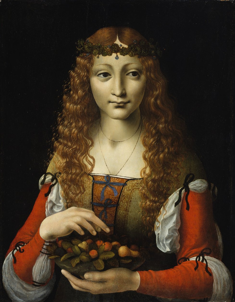 Dziewczyna z wiśniami, ok.1491-95 (olej na drewnie) autorstwa Giovanni Ambrogio de (attr. to) Predis