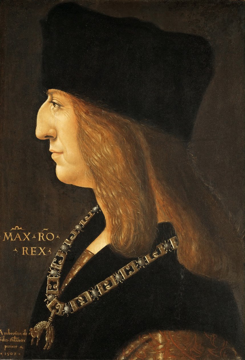 Portret cesarza Maksymiliana I 1459-1519 autorstwa Giovanni Ambrogio de Predis