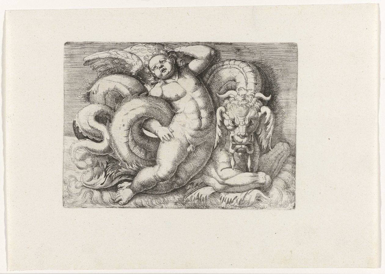 Putto jedzie na morskim potworze autorstwa Giovanni Andrea Maglioli