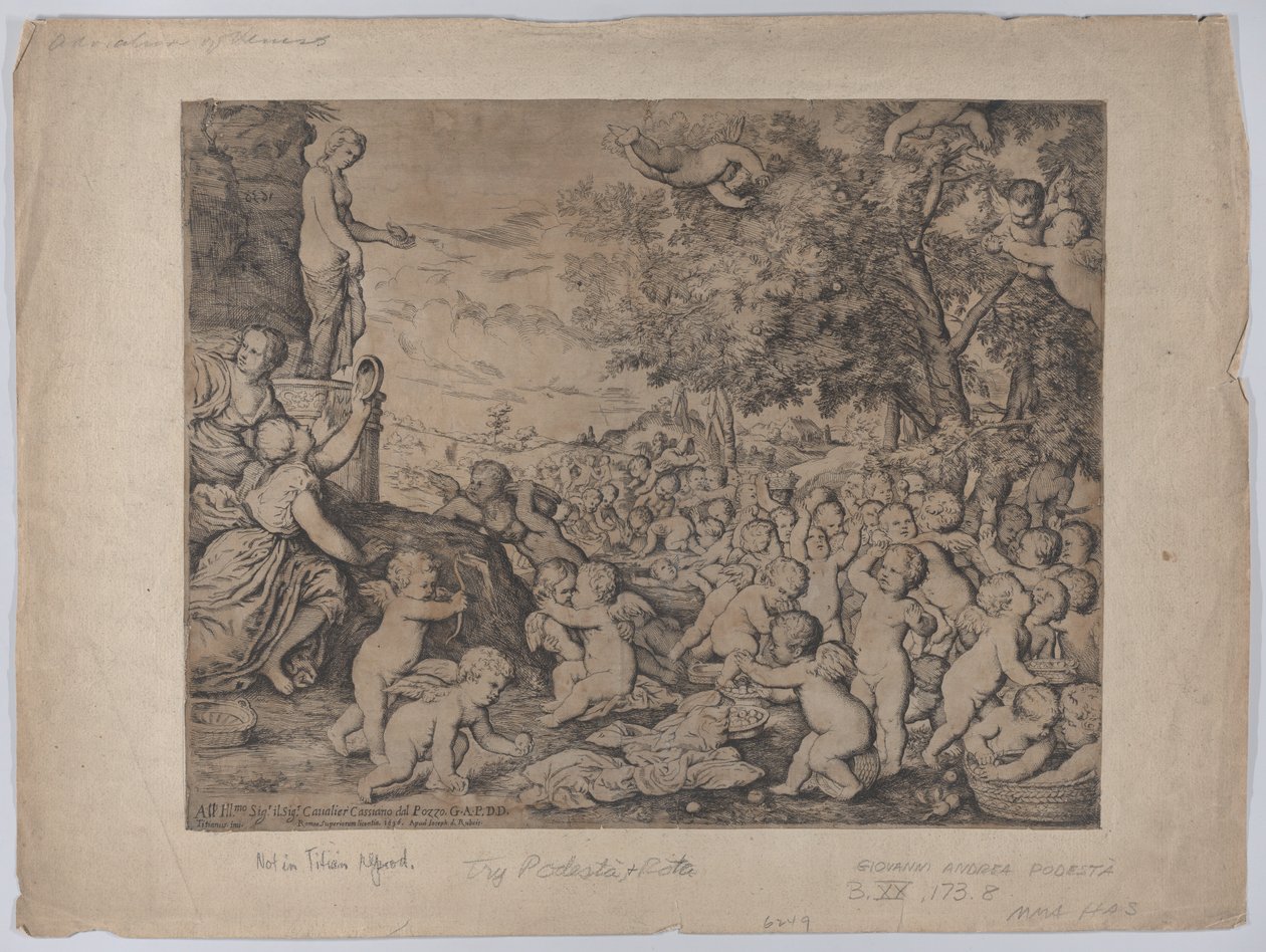 Putti przed posągiem Wenus, według Tycjana, 1636. autorstwa Giovanni Andrea Podesta