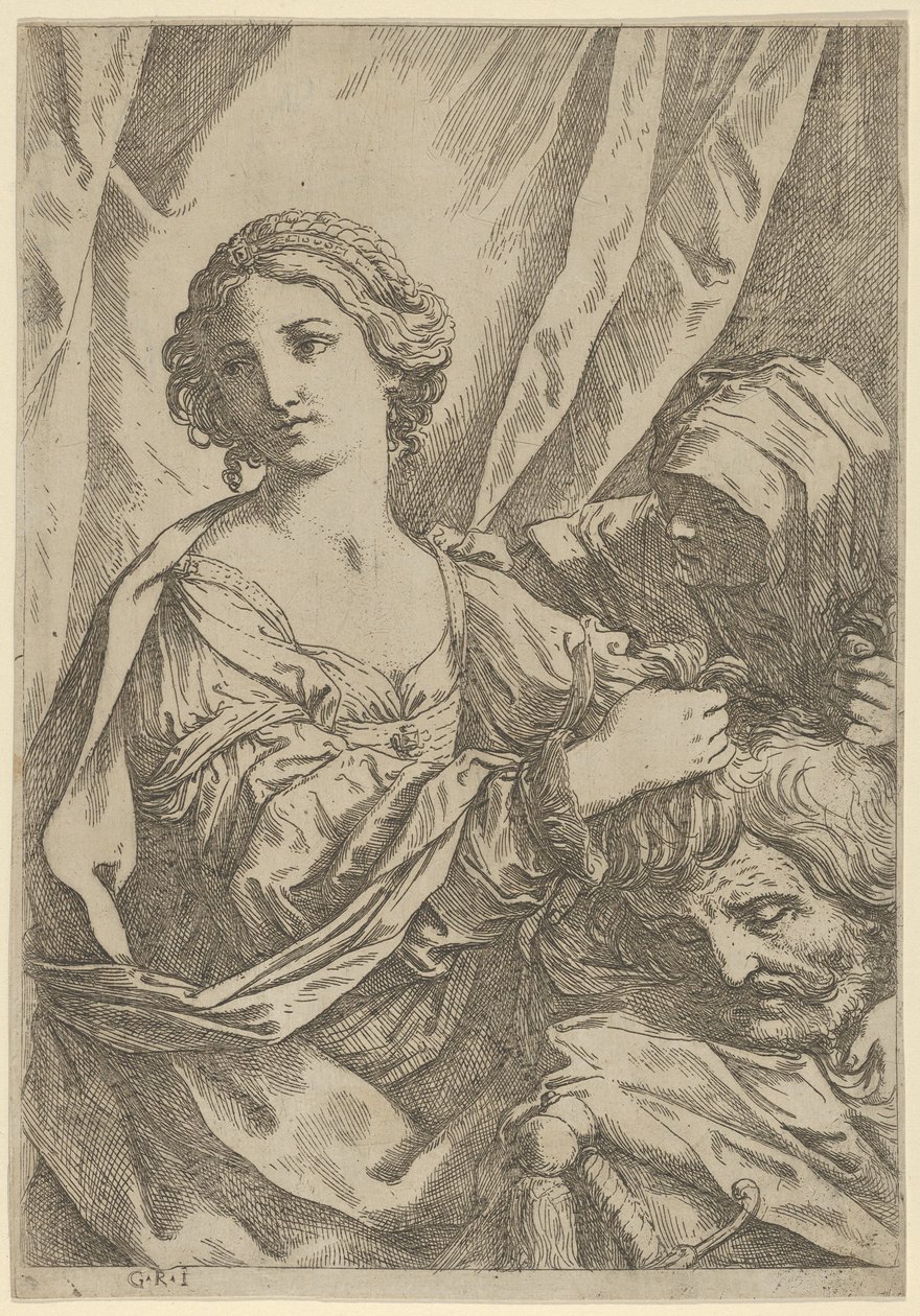 Judyta chwyta głowę Holofernesa za włosy i patrząc w lewo, stara wo..., 1600-1640. autorstwa Giovanni Andrea Sirani