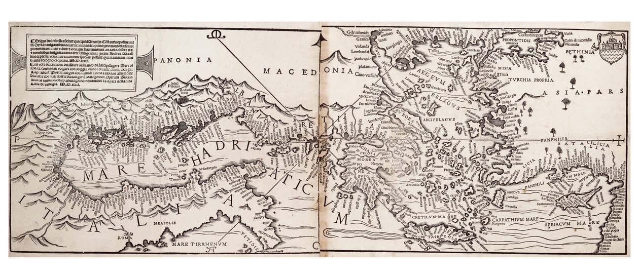 Mapa Vavassore Morza Śródziemnego, uważana za najwcześniejszą zachowaną mapę drukowaną autorstwa Giovanni Andrea Vavassore