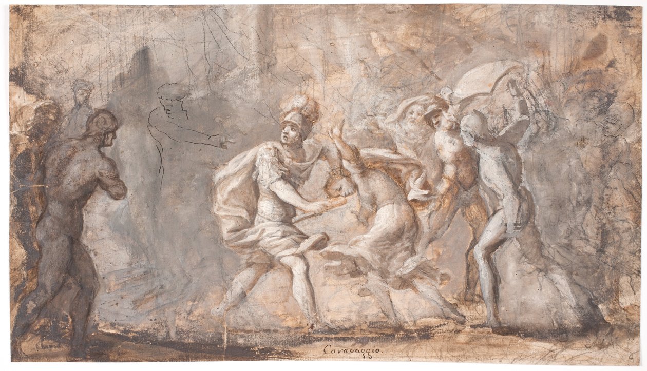 Tarpeia zmiażdżona pod tarczami Sabinów autorstwa Giovanni Angelo Canini