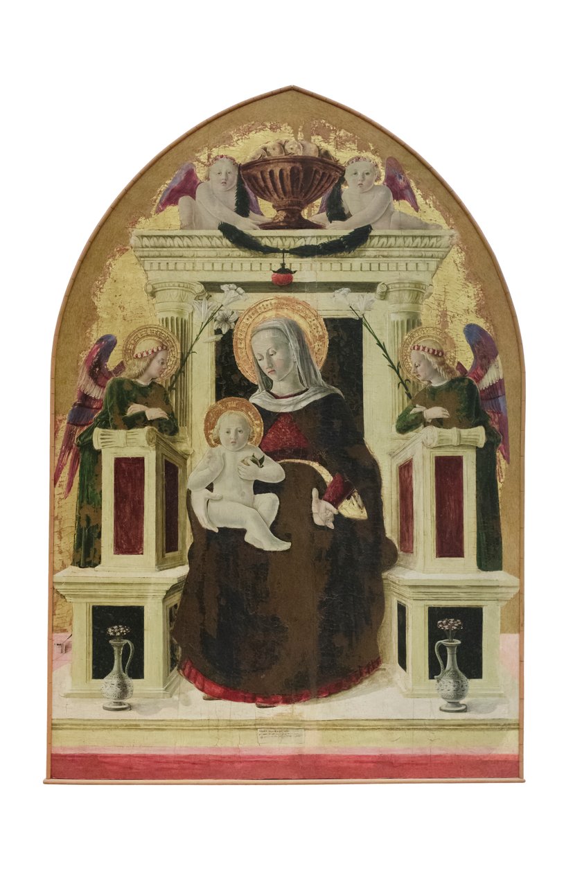 Madonna z Dzieciątkiem na tronie z aniołami, ok. 1455-60 (panel w kształcie wrzeciona) autorstwa Giovanni Angelo d