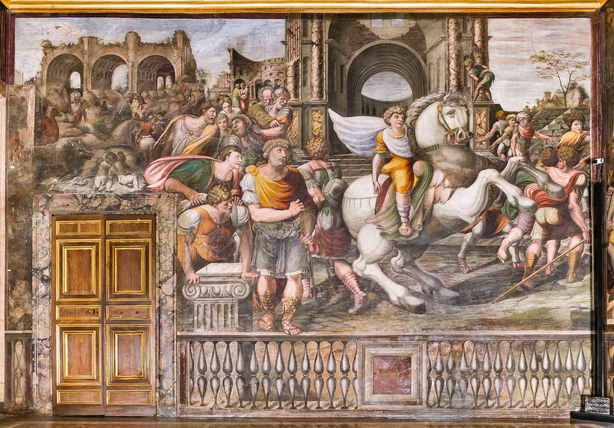Aleksander Wielki oswajający Bucefał 1519 (fresk) autorstwa Giovanni Antonio Bazzi Sodoma