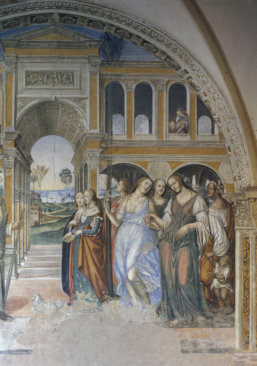 Florentius wysyła nierządnice do klasztoru, scena z życia św. Benedykta autorstwa Giovanni Antonio Bazzi Sodoma