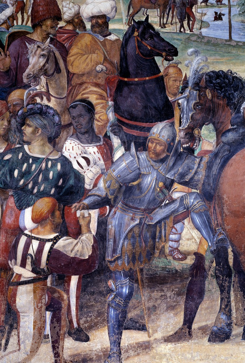 Jak Benedykt przepowiada zburzenie Monte Cassino (św. Benedykt przepowiada zburzenie Monte Cassino) Detal - fresk krużganka autorstwa Antonio Bazzi dit il Sodoma (1477 - 1549) opowiadający o życiu św. Benedykta z Nursie (480 - 567) fou autorstwa Giovanni Antonio Bazzi Sodoma