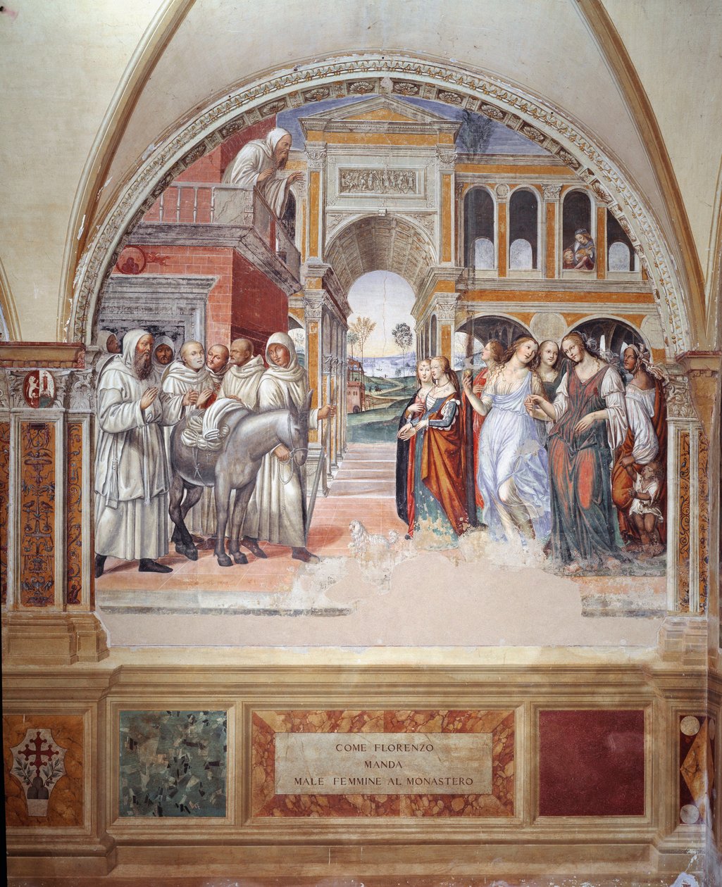 Jak Fiorenzo wysyła prostytutki do klasztoru (Jak Fiorenzo wysyła prostytutki do klasztoru) - fresk klasztorny wykonany przez Antonio Bazzi dit il Sodoma (1477 - 1549) opowiadający o życiu św. Benedykta z Nursji (480 - 567) założyciela Zakonu z autorstwa Giovanni Antonio Bazzi Sodoma