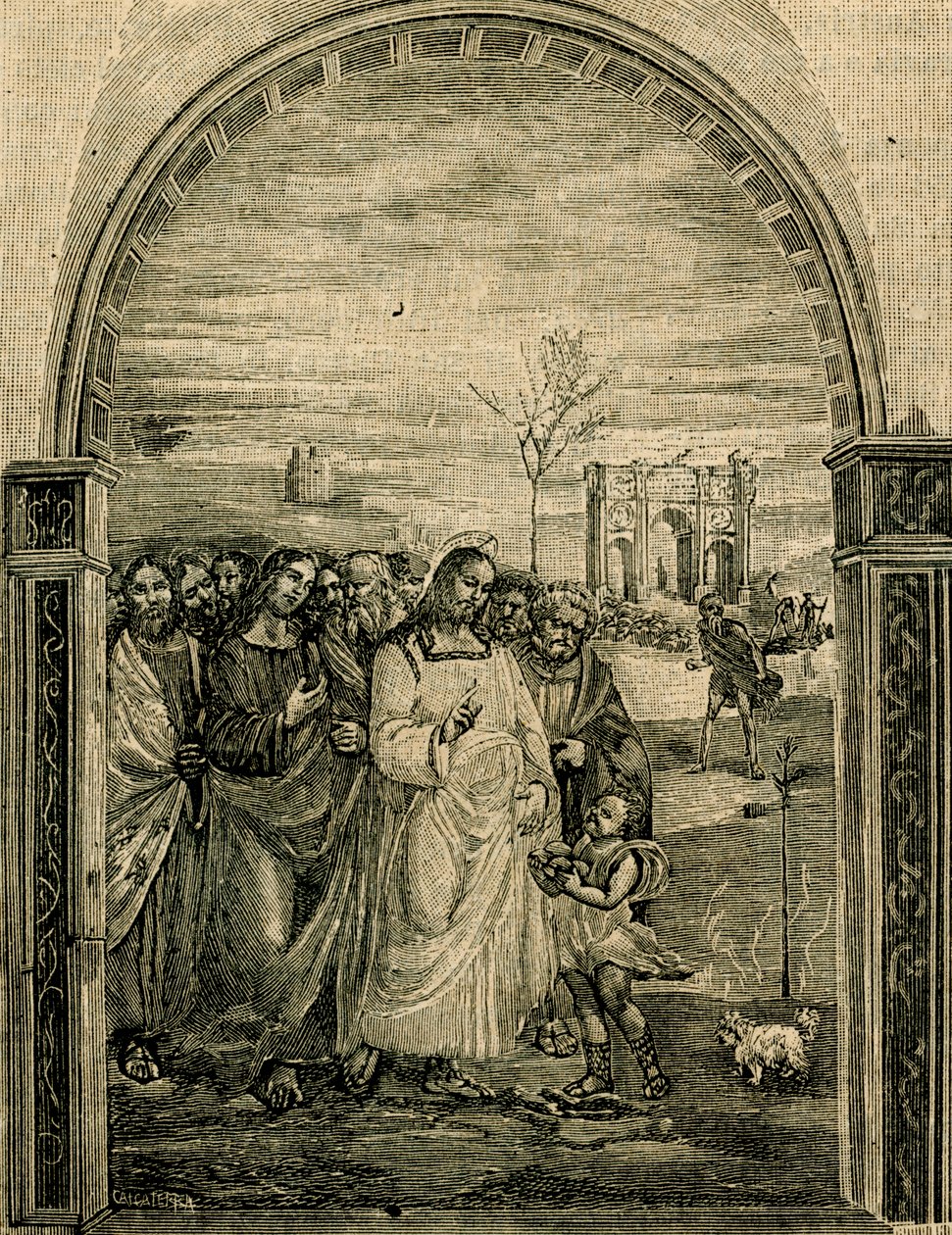 Rozmnażanie bochenków chleba i ryb, fresk Sodomy (1477-1549), refektarz Sant