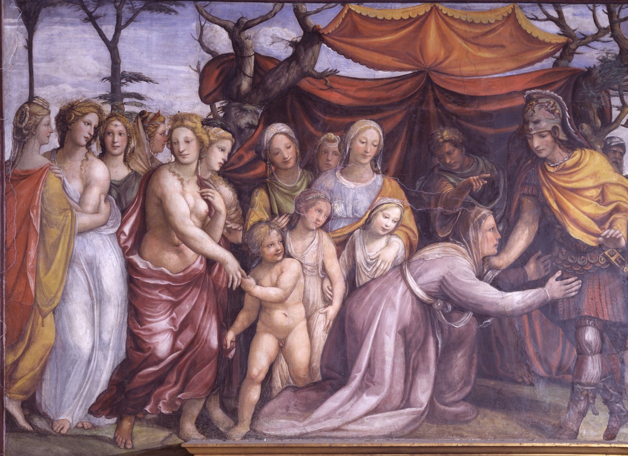 Sala delle Nozze di Alessandro e Rossana Sala Ślubu Aleksandra Wielkiego 356-323 pne i Roxanne detal Aleksandra z rodziną Dariusza III, fresk z ok. 1513 autorstwa Giovanni Antonio Bazzi Sodoma