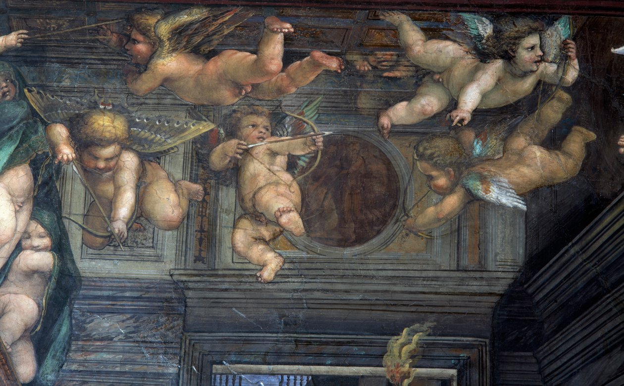 Sala delle Nozze di Alessandro e Rossana Sala ślubu Aleksandra Wielkiego 356-323 pne do Roxanne szczegół latających puttów, ok. 1513 fragment fresku z 107226 autorstwa Giovanni Antonio Bazzi Sodoma