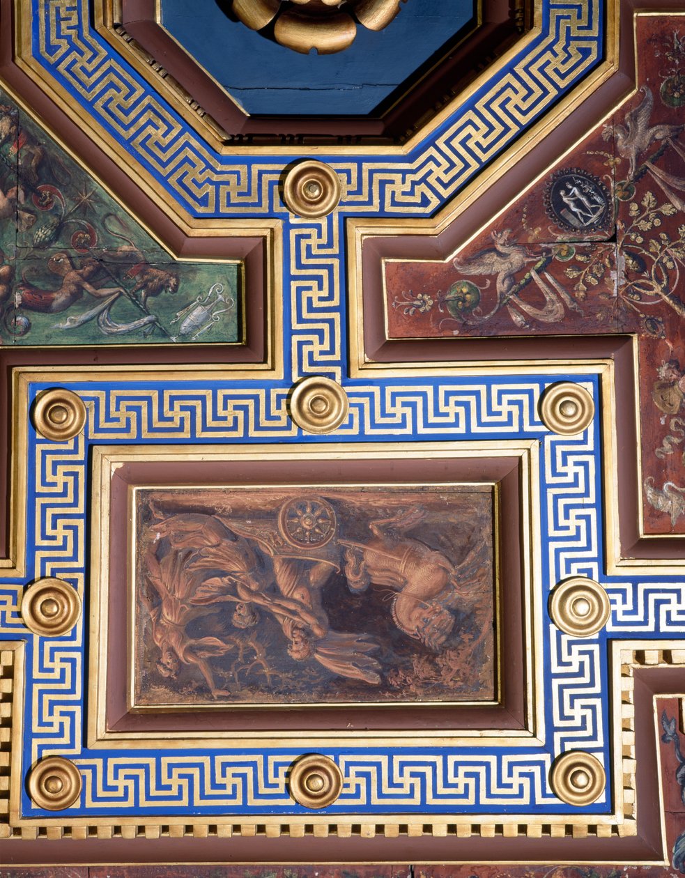 Sala delle Nozze di Alessandro e Rossana Sala ślubu Aleksandra Wielkiego 356-323 pne i detal Roxanne dekoracji sufitu, fresk z ok. 1513 autorstwa Giovanni Antonio Bazzi Sodoma