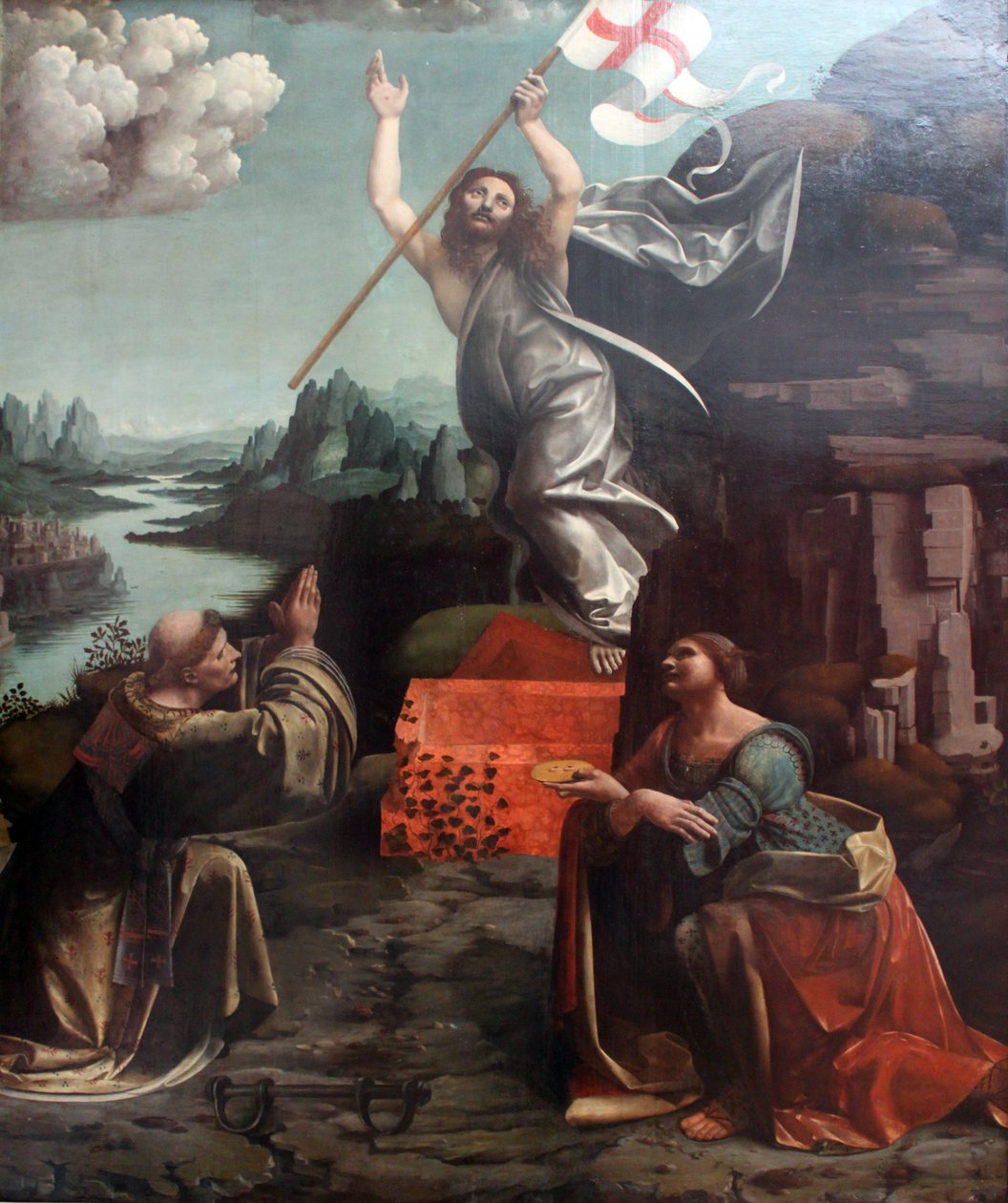 Zmartwychwstanie Chrystusa ze św. Leonardem Noblac i Lucia autorstwa Giovanni Antonio Boltraffio