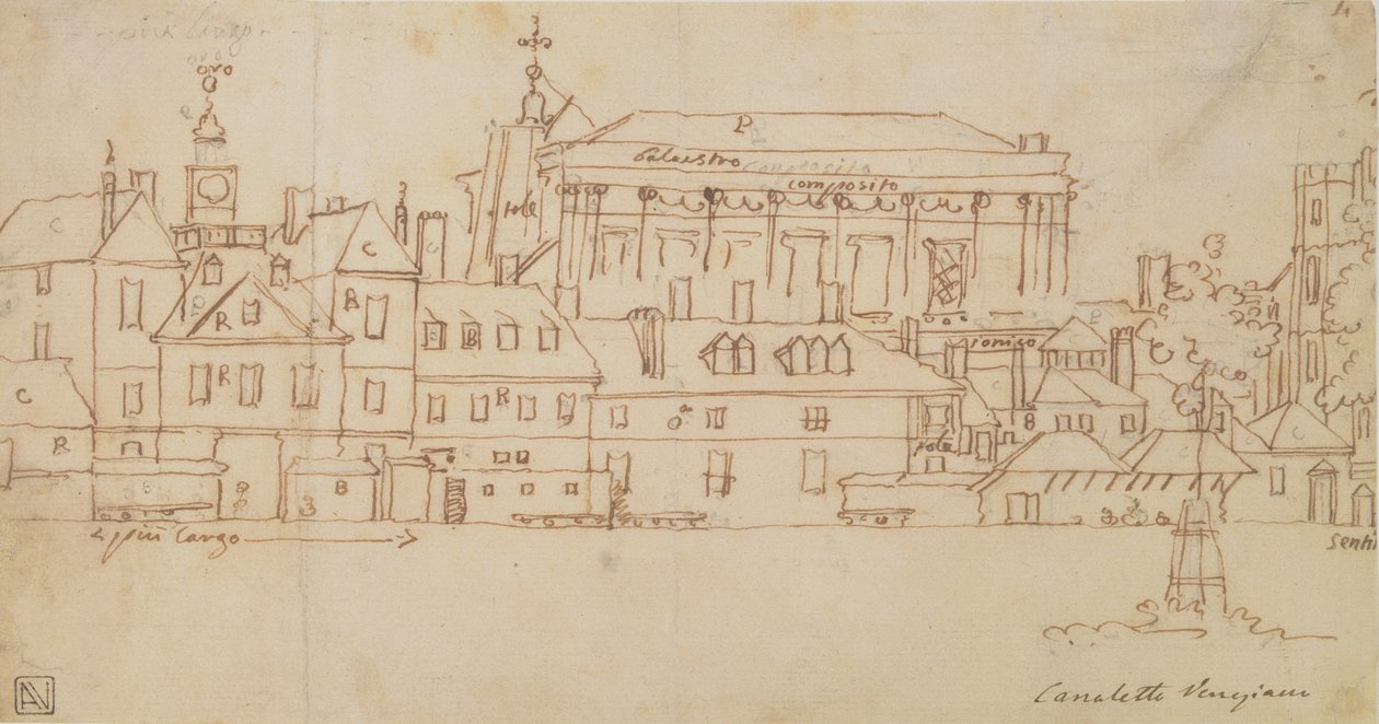 Horse Guards, Londyn (pióro i atrament na papierze) autorstwa Giovanni Antonio Canal