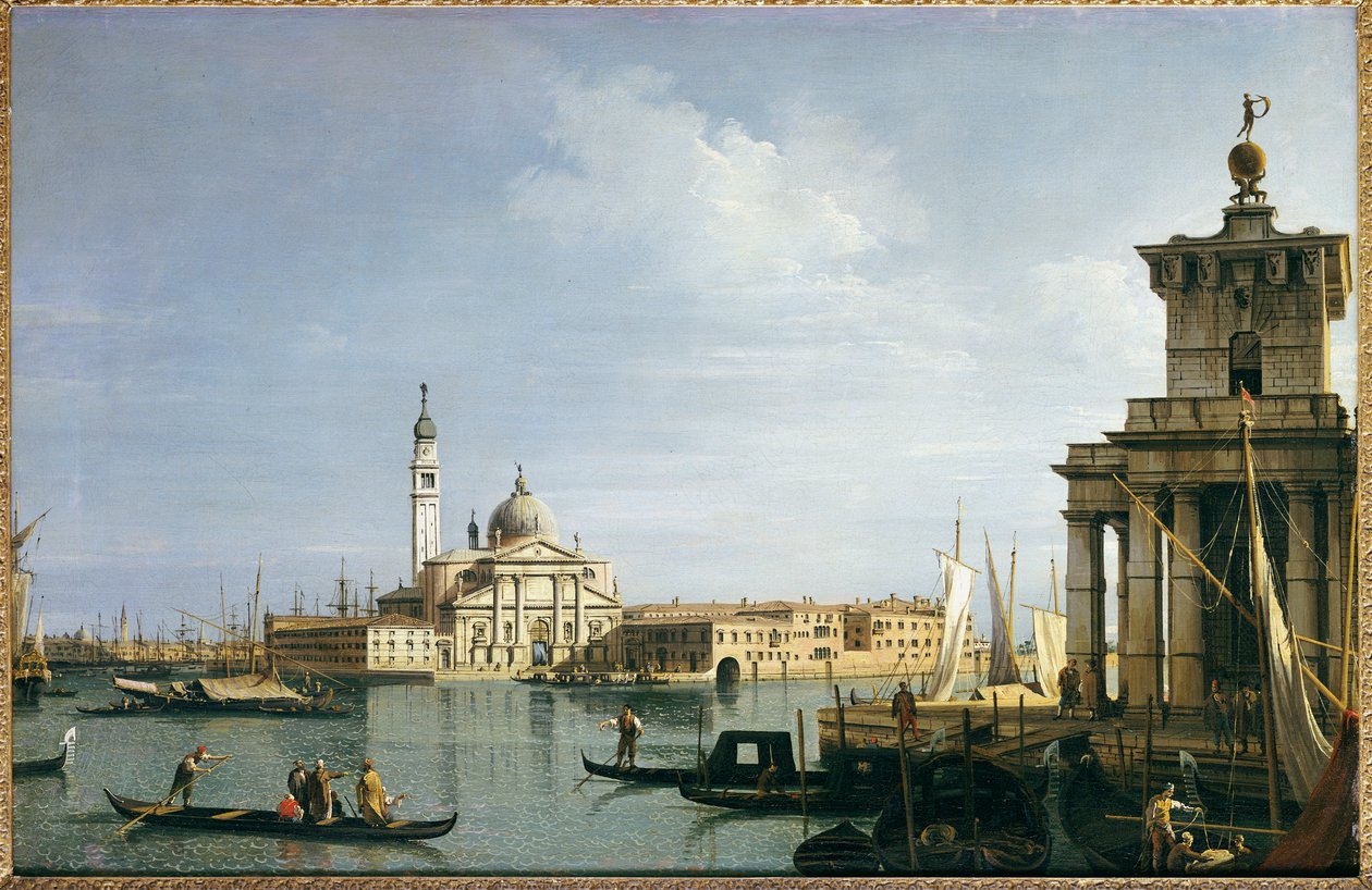 Wyspa San Giorgio Maggiore, Wenecja, z Punta della Dogana i licznymi statkami autorstwa Giovanni Antonio Canal