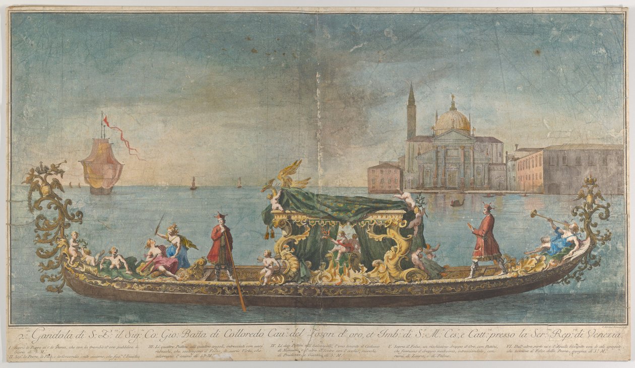Bogato zdobiona druga gondola Ambasadora Giovanniego Battisty Colloreado enterin..., 1720-30. autorstwa Giovanni Antonio Faldoni