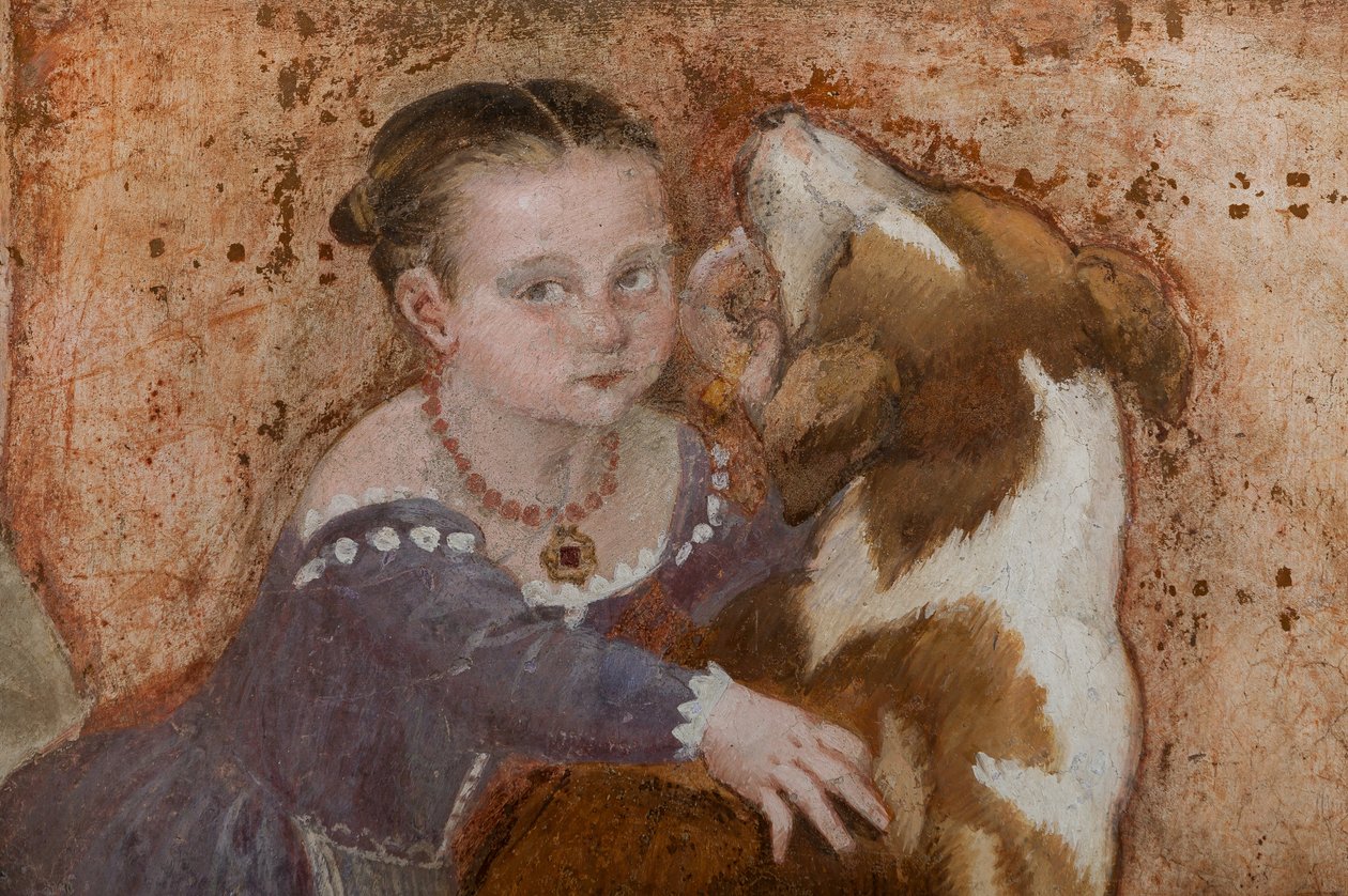 Dziewczynka i piesek, fragment Bankietu, ok.1570 (fresk) autorstwa Giovanni Antonio Fasolo