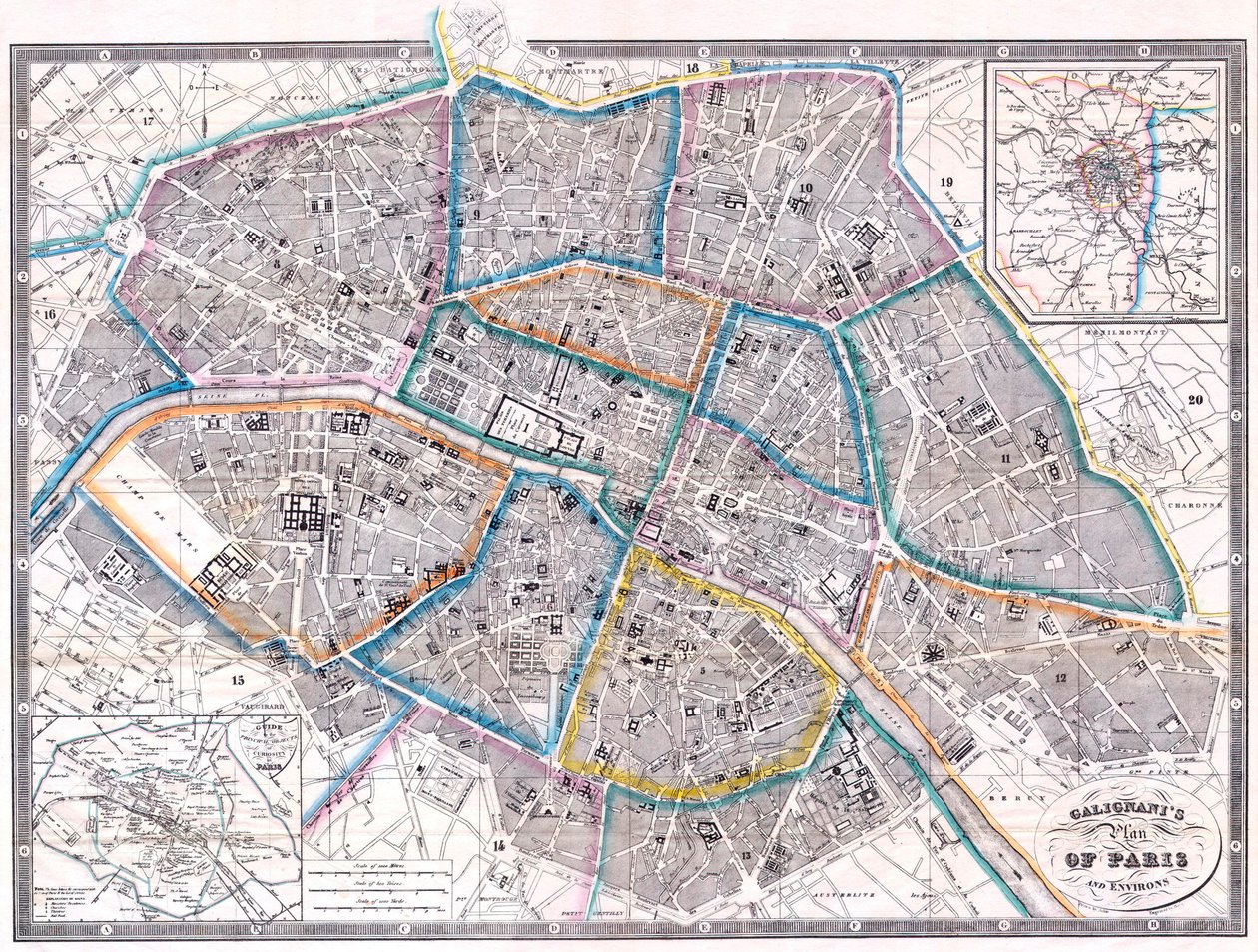 Antyczna mapa Paryża autorstwa Giovanni Antonio Galignani