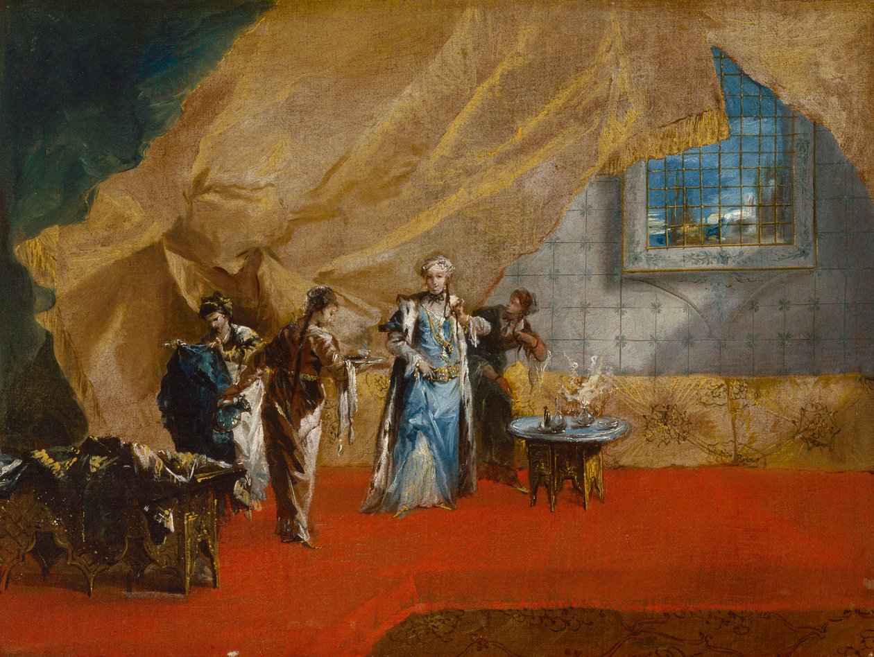 Wnętrze: Sułtanka pijąca kawę w haremie autorstwa Giovanni Antonio Guardi
