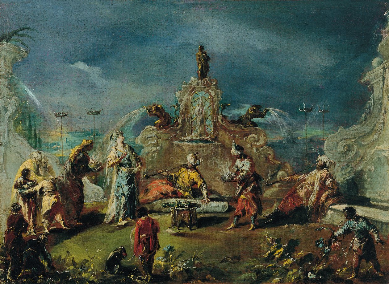 Scena w Ogrodzie Serraglio autorstwa Giovanni Antonio Guardi