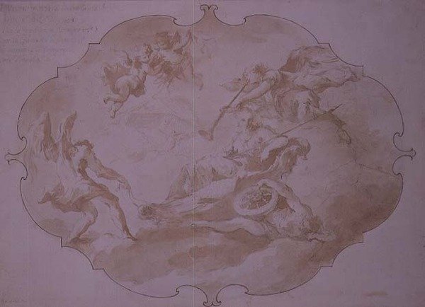Triumf Cnoty Wojskowej, ok. 1750 (pióro i pranie) autorstwa Giovanni Antonio Guardi