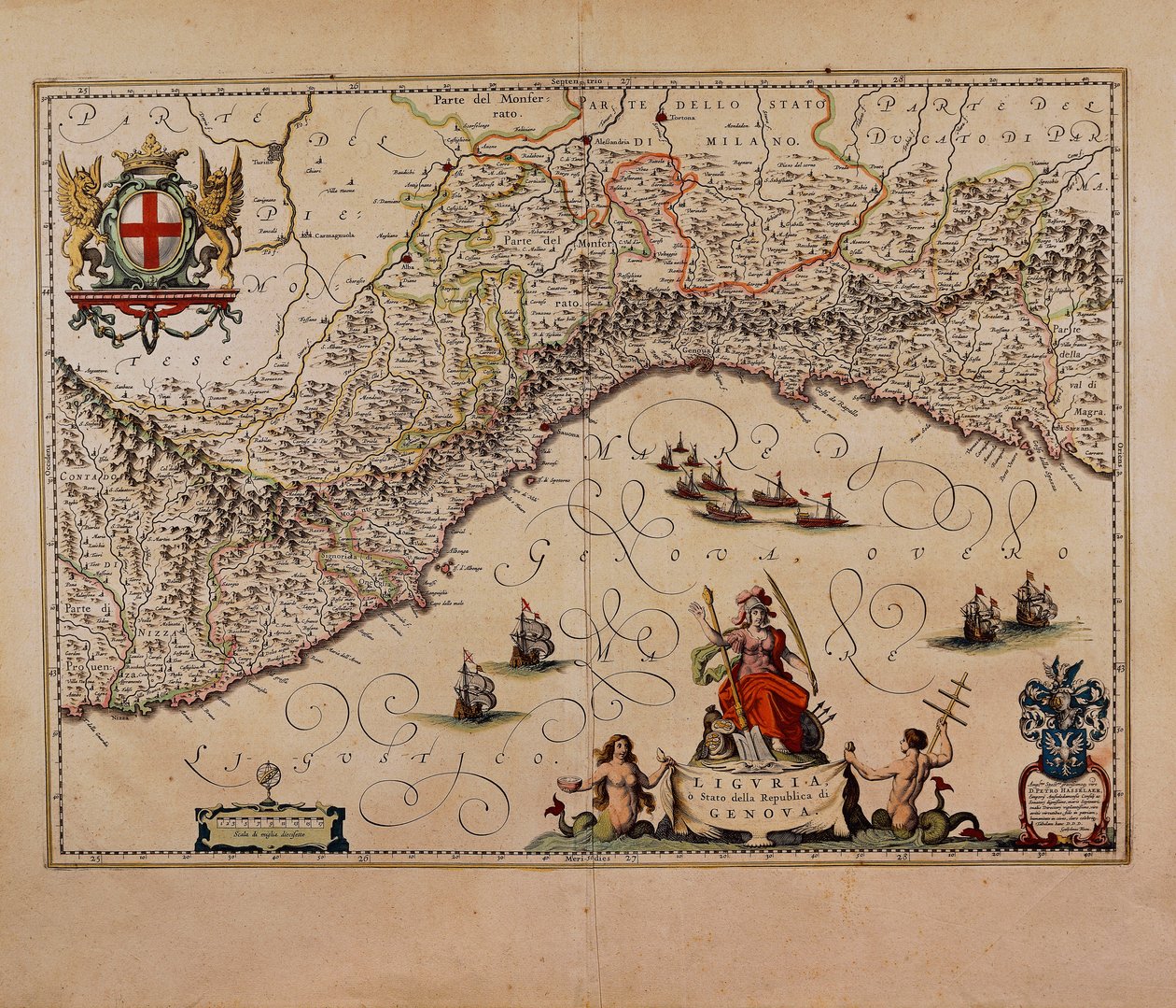 Mapa regionu Ligurii, autorstwa Giovanniego Antonio Magini autorstwa Giovanni Antonio Magini