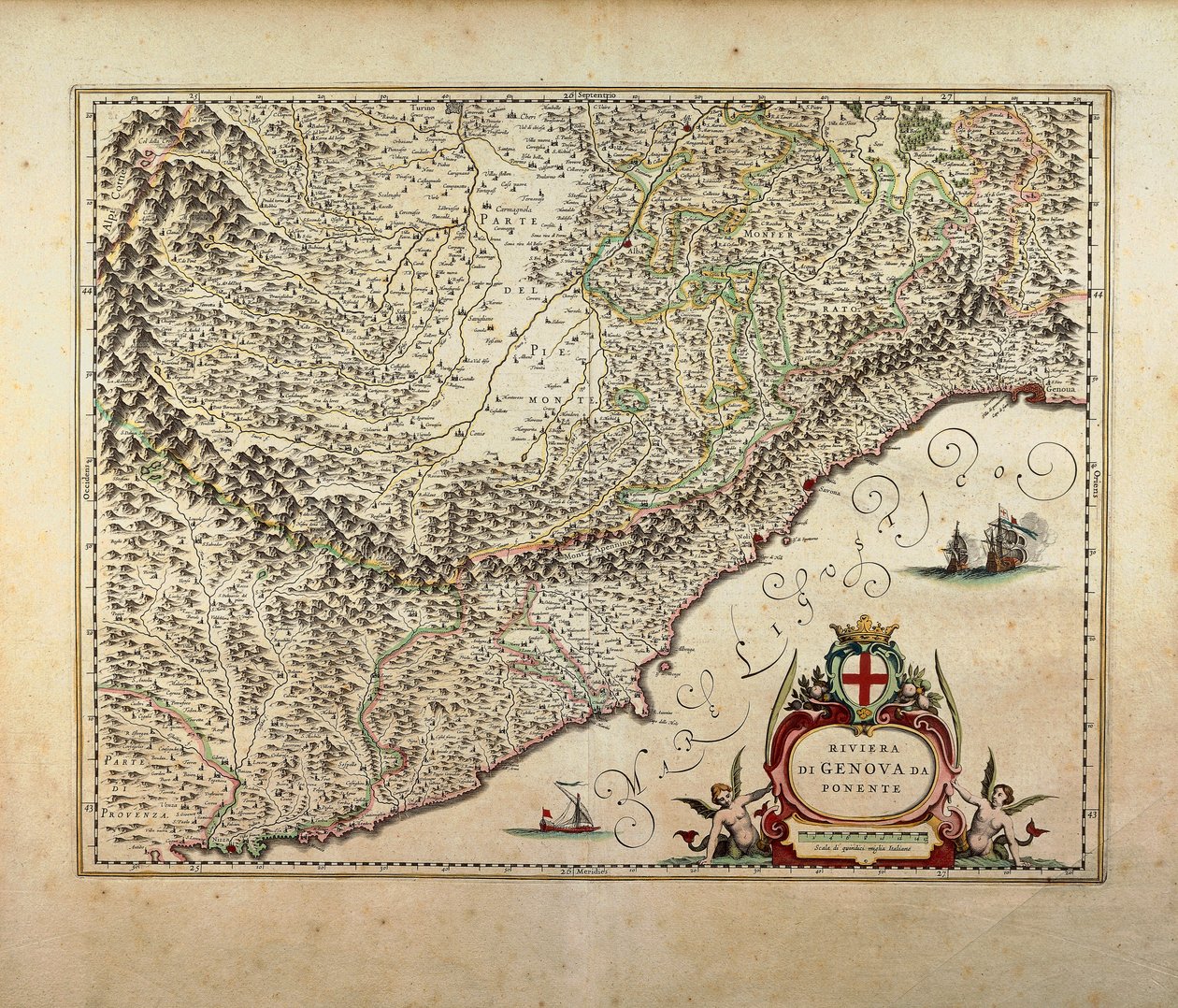 Mapa regionu Ligurii Zachodniej, autorstwa Giovanniego Antonio Magini autorstwa Giovanni Antonio Magini