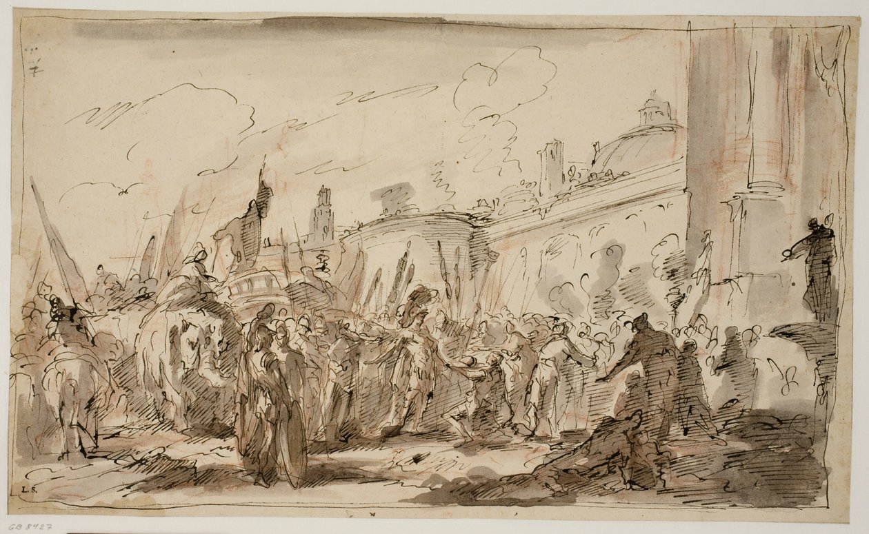 Głowa Pompejusza przedstawiona Cezarowi autorstwa Giovanni Antonio Pellegrini