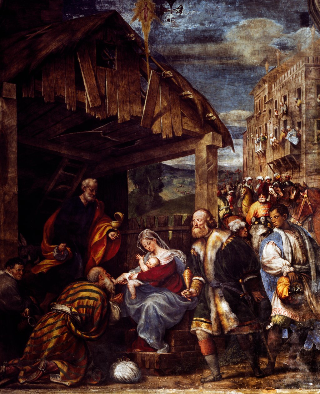 Pokłon Trzech Króli, ok. 1530, Pordenone (1483-1484 - 1539), fresk, kaplica Trzech Króli, kościół Santa Maria di Campagna, Piacenza, Emilia-Romania. Szczegół. Włochy autorstwa Giovanni Antonio Pordenone
