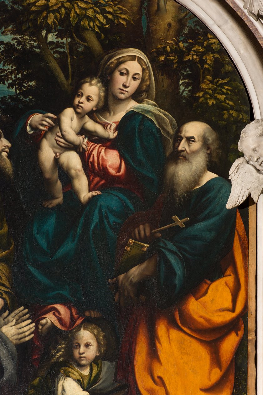 Ołtarz św. Katarzyny, Madonny z Dzieciątkiem pomiędzy świętymi Filipem i Jakubem a darczyńcą Giacomo Schizzi, Il Pordenone 1522, Szczegół autorstwa Giovanni Antonio Pordenone