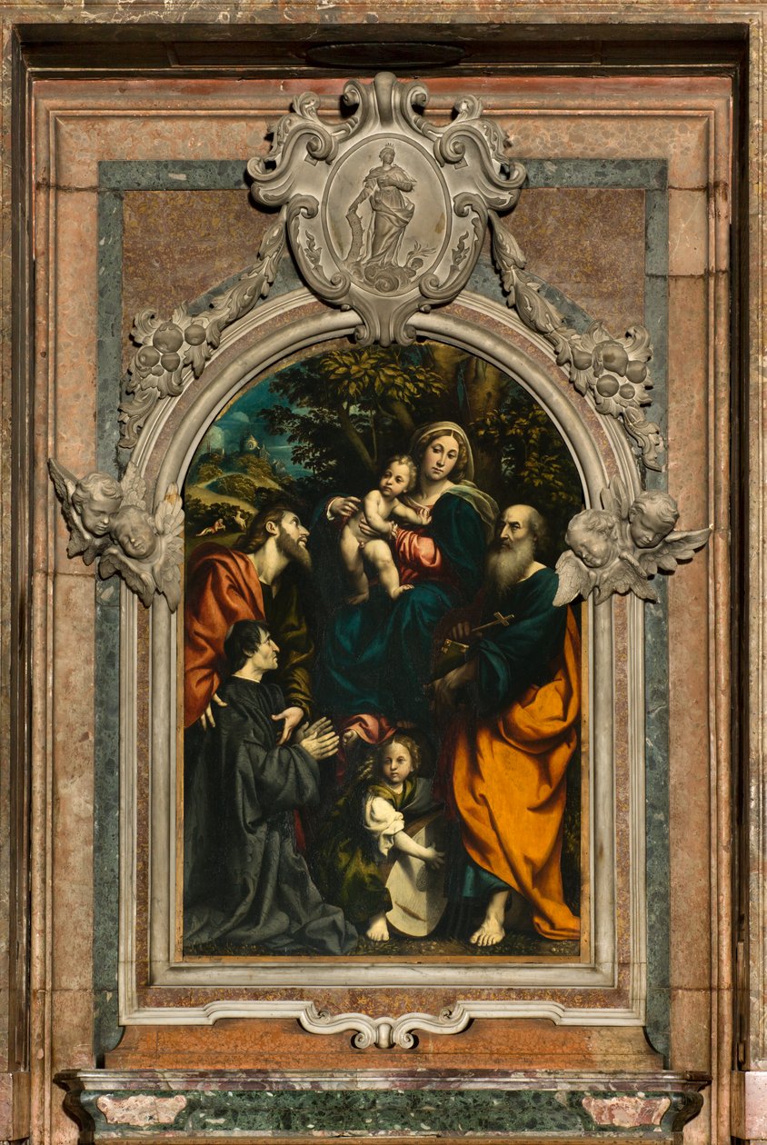 Ołtarz św Katarzyny, Madonny z Dzieciątkiem pomiędzy świętymi Filipem i Jakubem a darczyńcą Giacomo Schizzi, Il Pordenone 1522 autorstwa Giovanni Antonio Pordenone