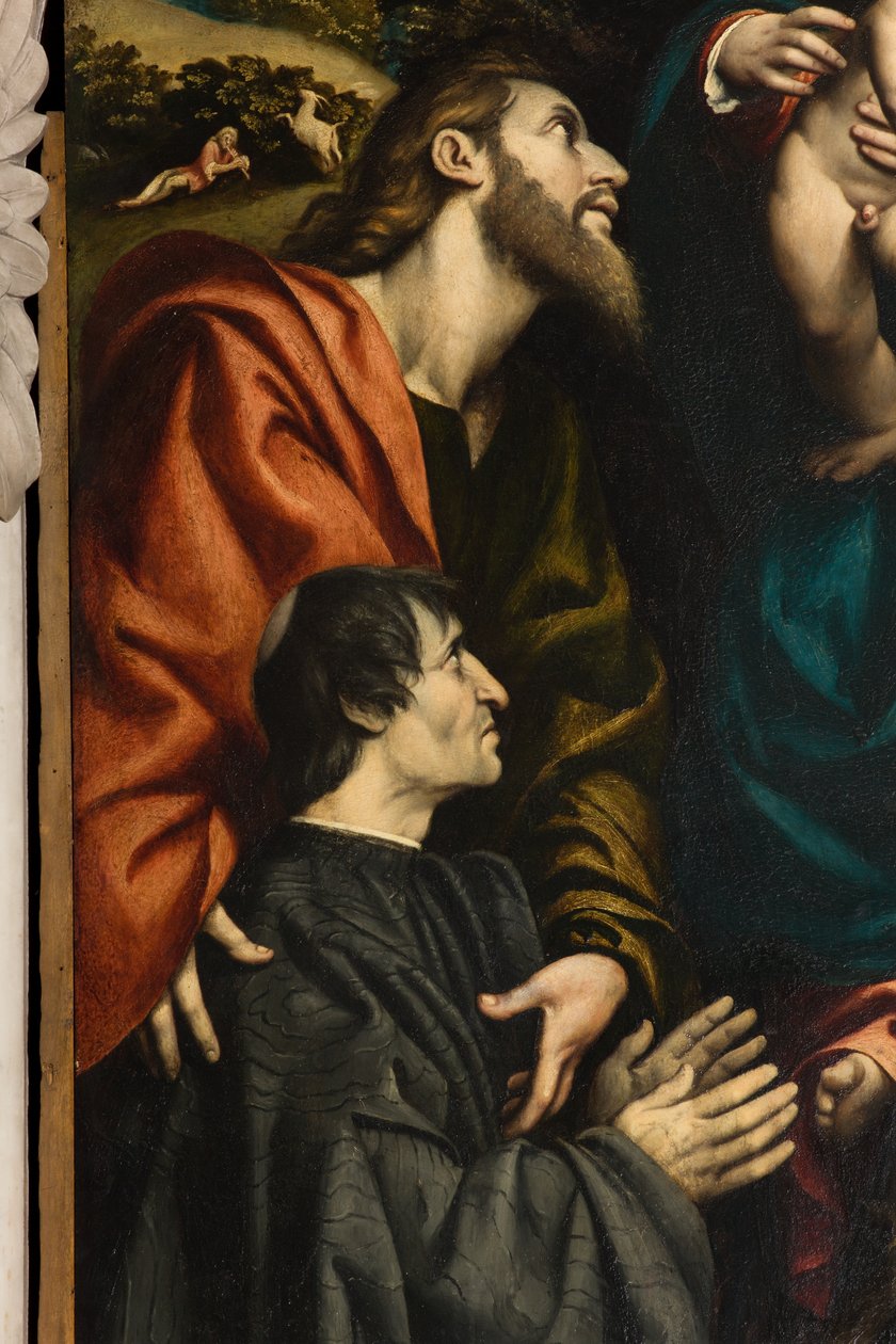 Ołtarz św Katarzyny, Madonny z Dzieciątkiem pomiędzy świętymi Filipem i Jakubem a darczyńcą Giacomo Schizzi, Il Pordenone 1522, Szczegół autorstwa Giovanni Antonio Pordenone