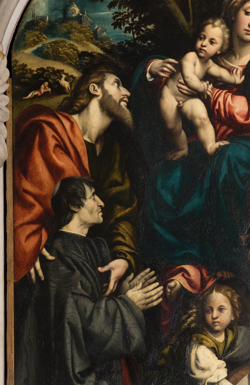 Ołtarz św Katarzyny, Madonny z Dzieciątkiem pomiędzy świętymi Filipem i Jakubem a darczyńcą Giacomo Schizzi, Il Pordenone 1522, Szczegół autorstwa Giovanni Antonio Pordenone
