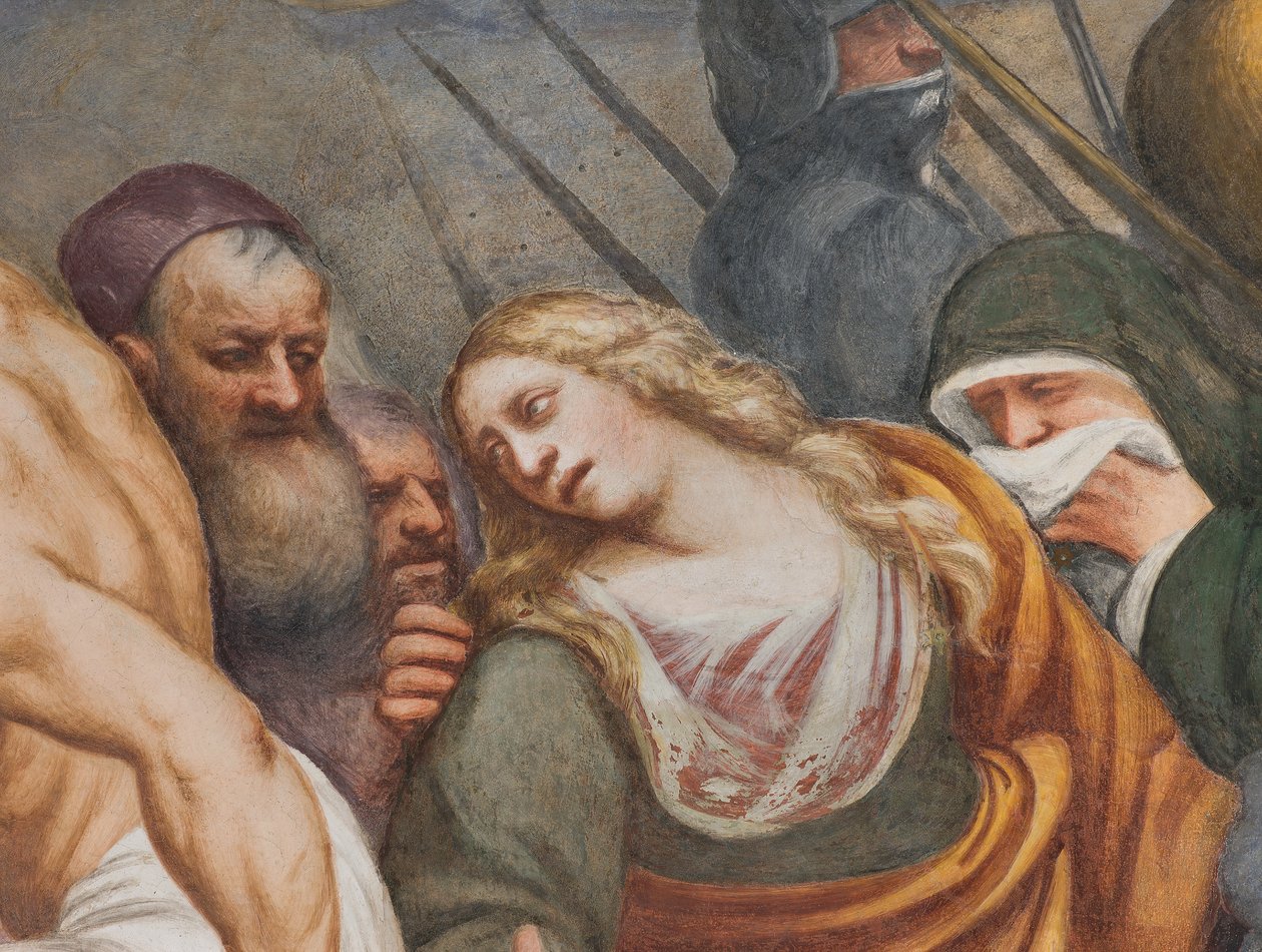 Nawa główna, drugie przęsło południowe, Jezus upada pod krzyżem, Il Pordenone autorstwa Giovanni Antonio Pordenone