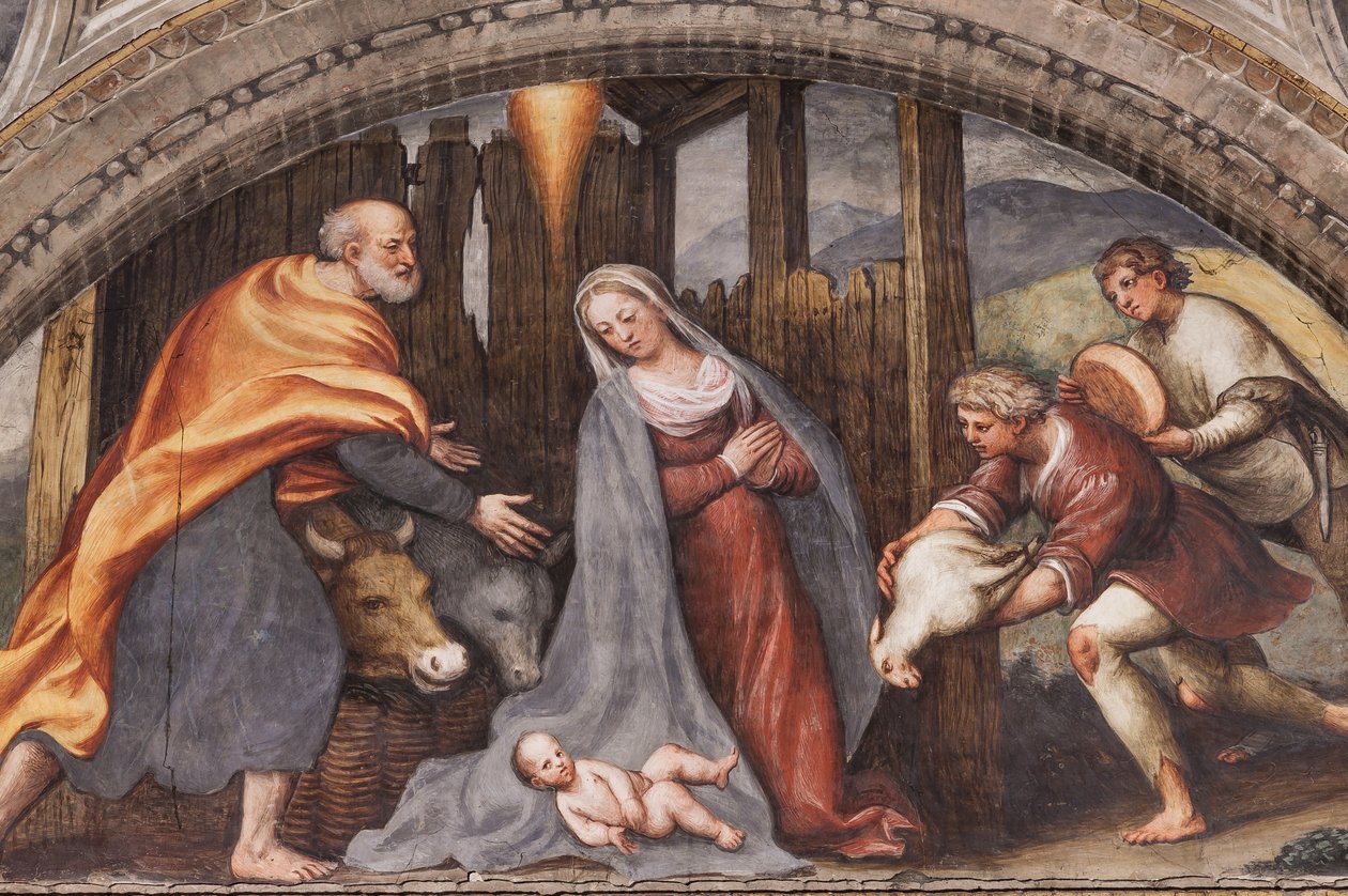 Luneta przedstawiająca Pokłon pasterzy autorstwa Giovanni Antonio Pordenone