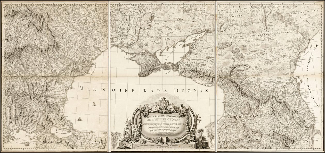 Mapa Morza Czarnego z 1774 r. z przyległymi częściami imperiów tureckiego i rosyjskiego autorstwa Giovanni Antonio Rizzi Zannoni