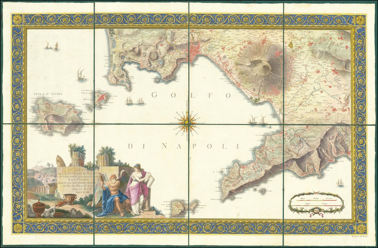 Mapa Zatoki Neapolitańskiej z 1794 r. autorstwa Giovanni Antonio Rizzi Zannoni