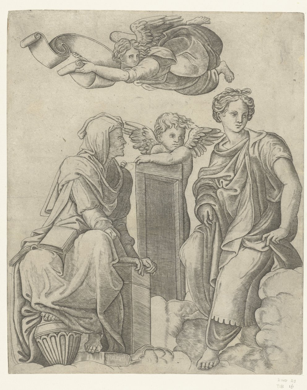 Dwie sybille, anioł i putto Dialektyka i logika autorstwa Giovanni Antonio da Brescia (attributed to)